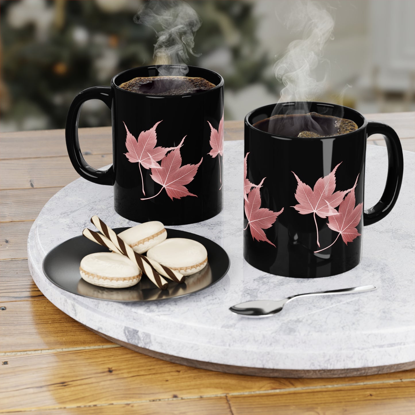 Botanical Japanese Maple Tree Leaves Black Mug