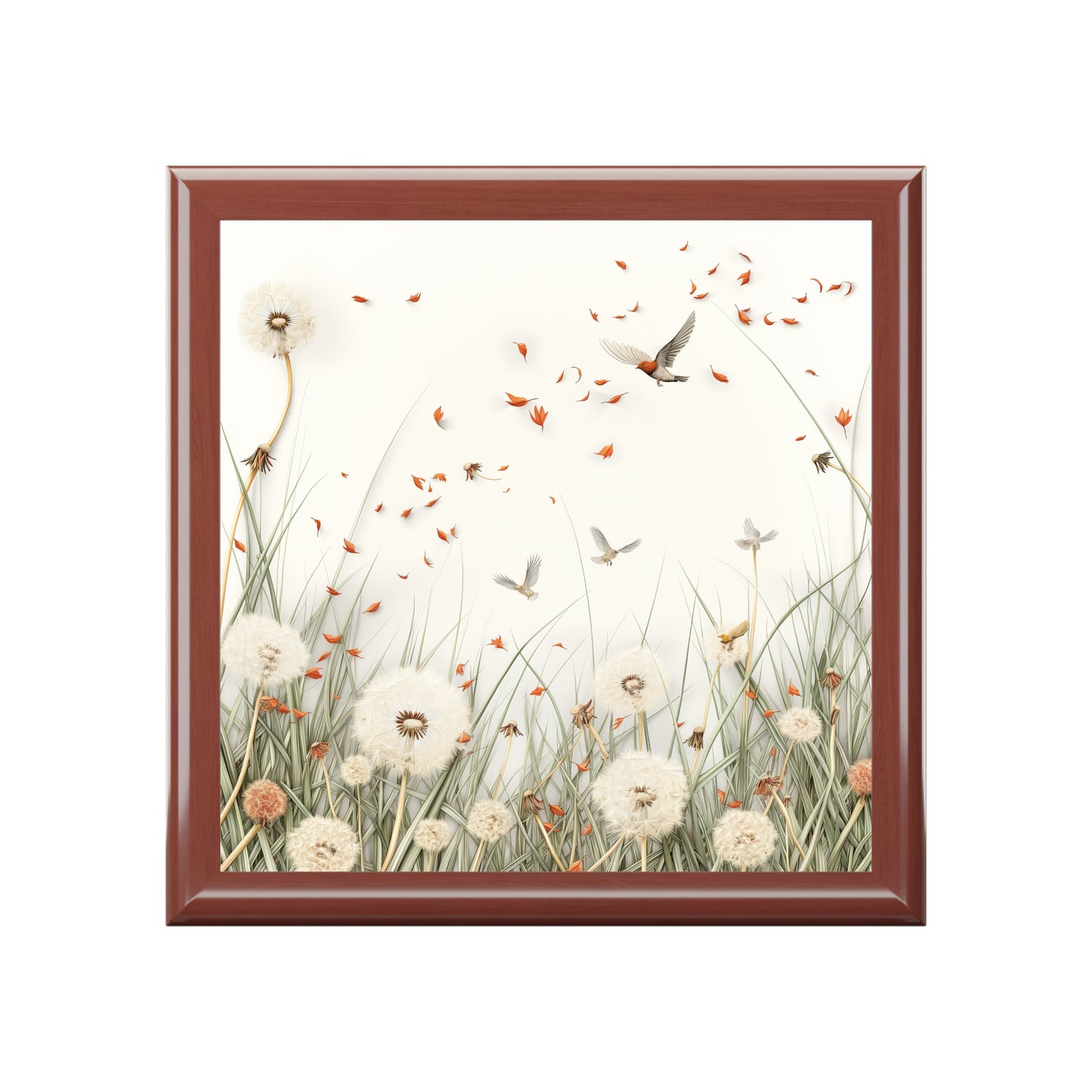 Dandelions and Birds Nature Inspired Keepsake Jewelry Box