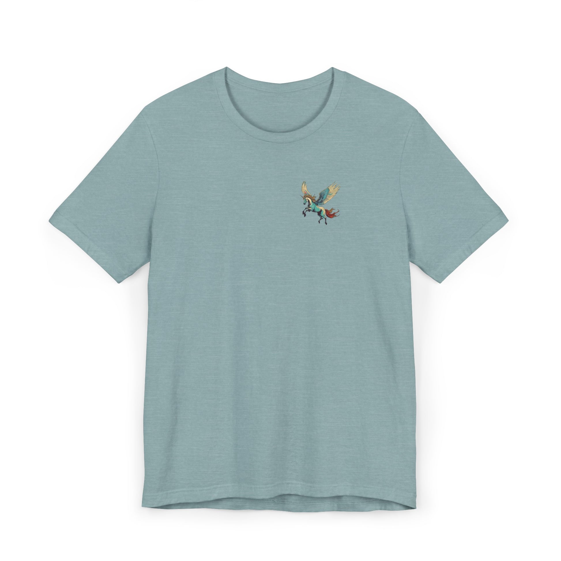 pegasus t-shirt front corner design heather blue lagoon