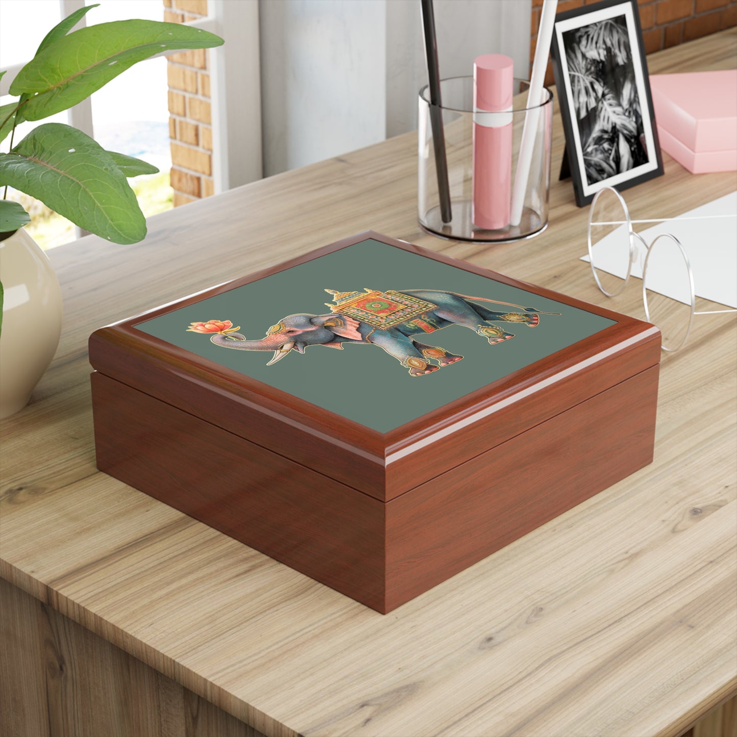 Asian Elephant Keepsake Jewelry Box