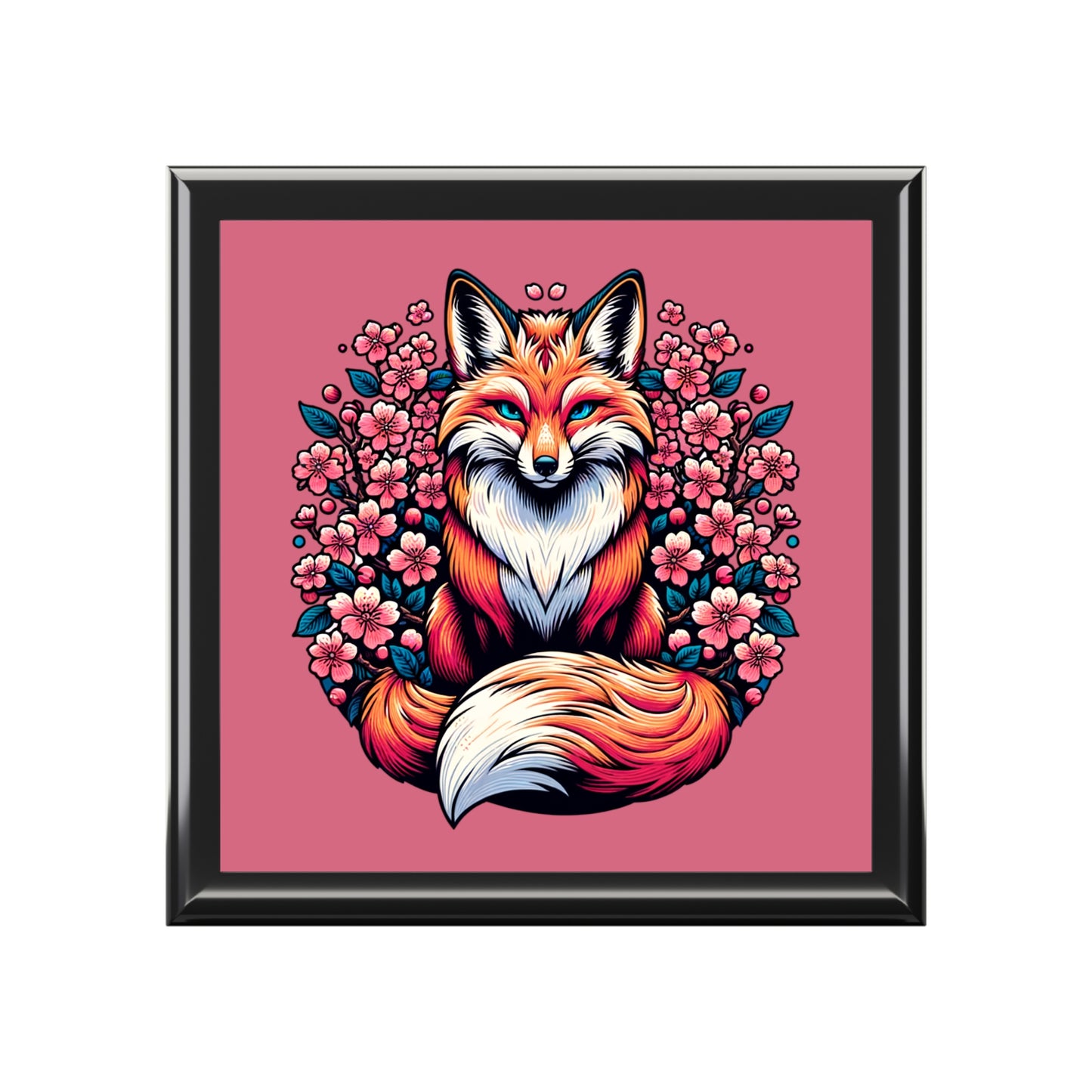 Red Fox surrounded by Cherry Blossoms Jewelry Keepsake Box