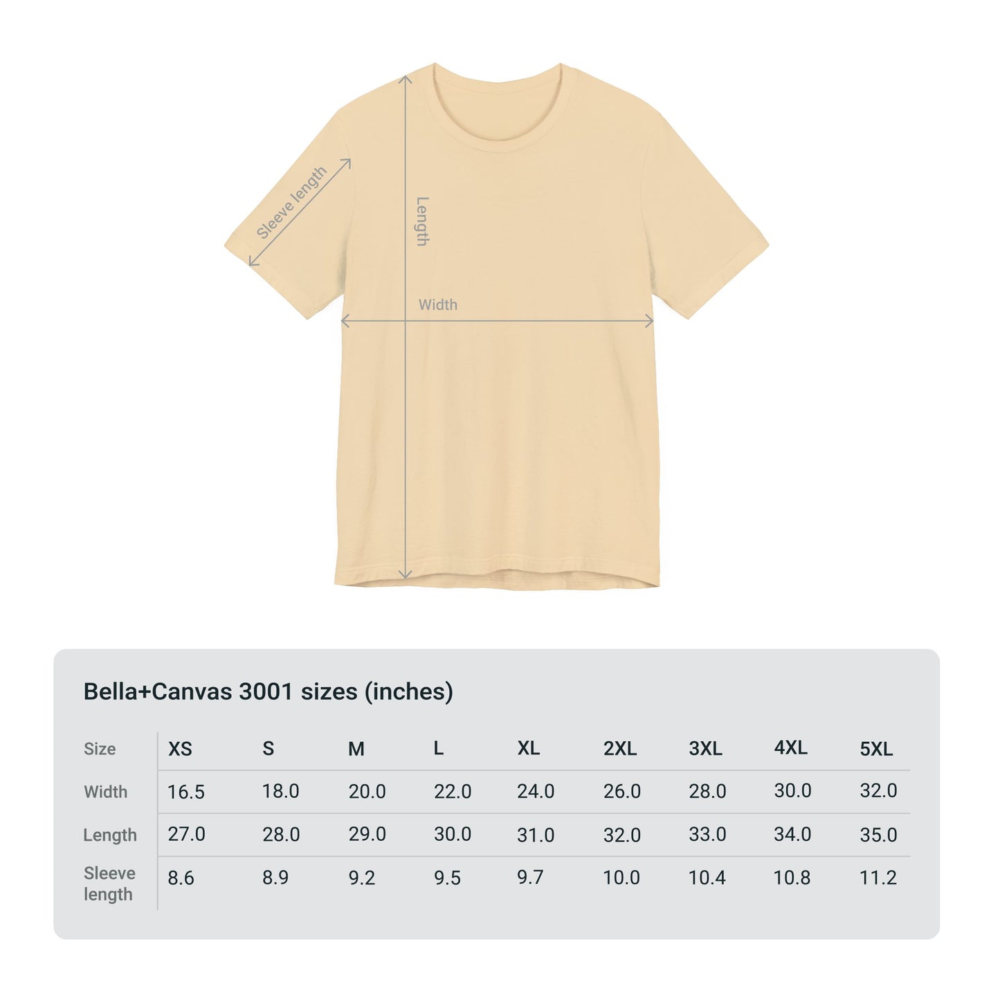 T-shirt size chart 