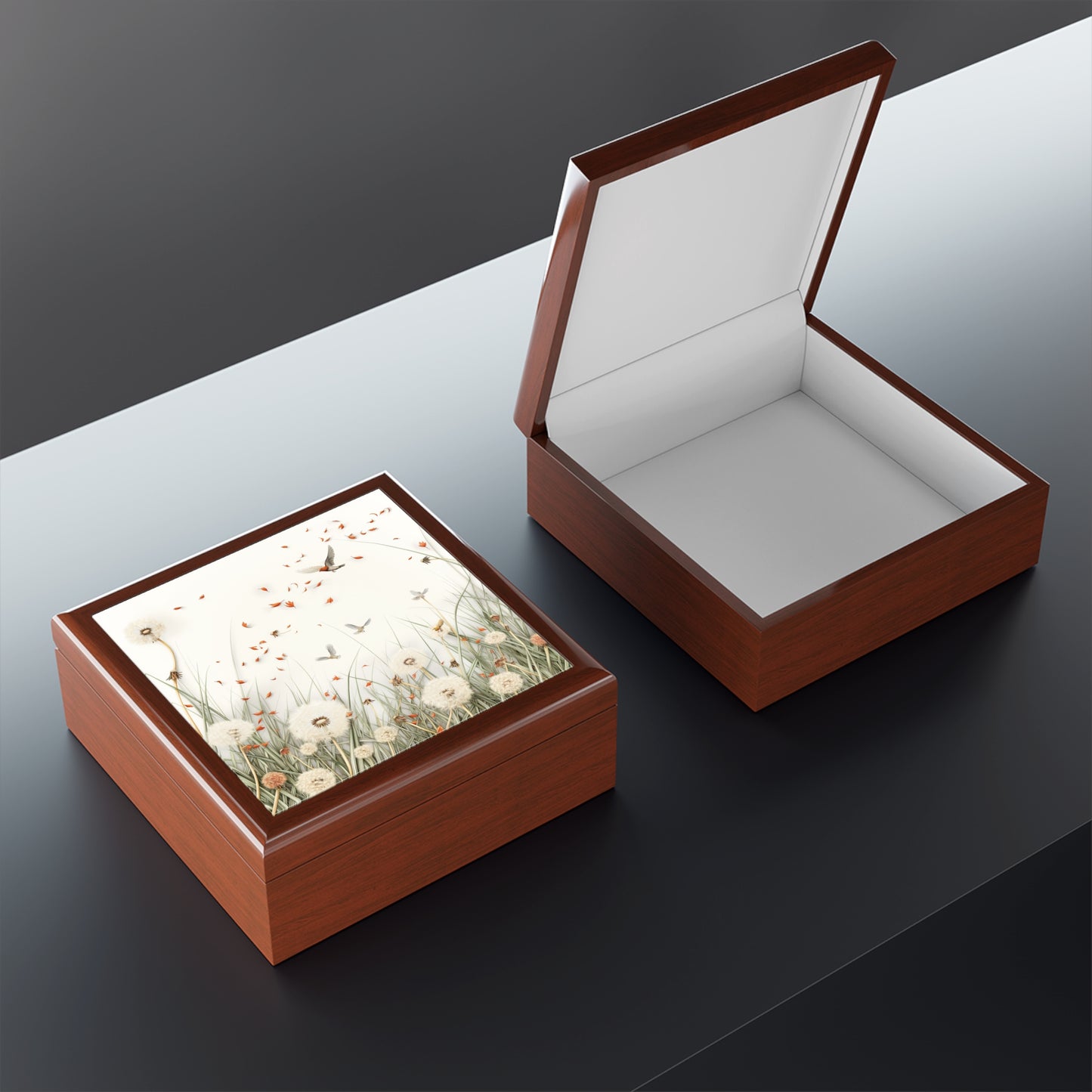 Dandelions and Birds Nature Inspired Keepsake Jewelry Box