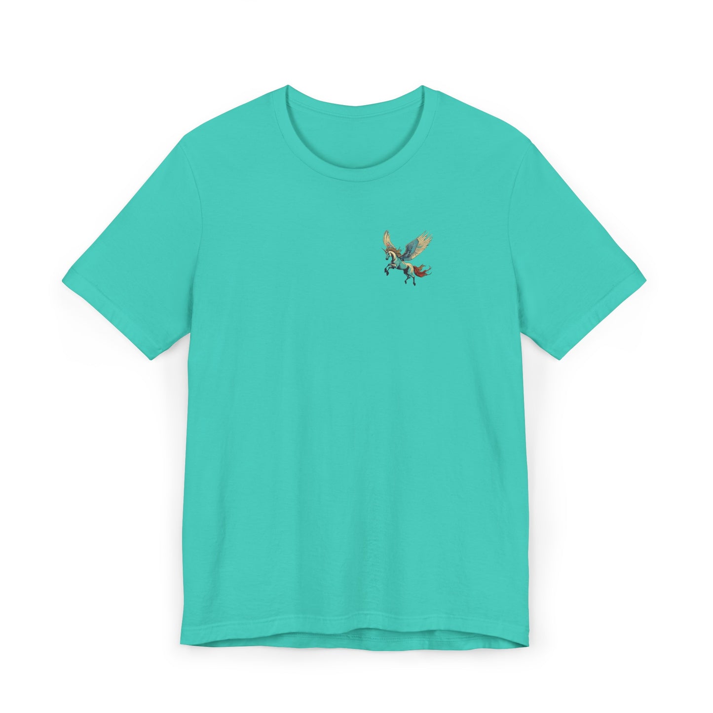 mythical pegasus t-shirt teal color front  corner design 