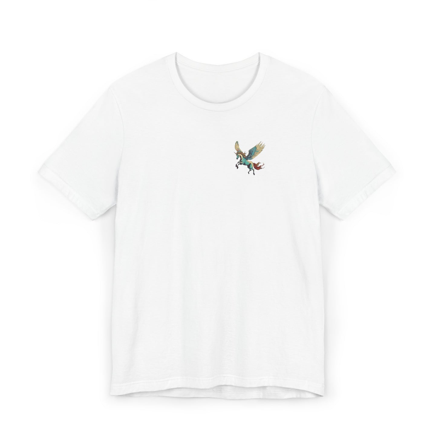 mythical pegasus t-shirt front corner  design white color