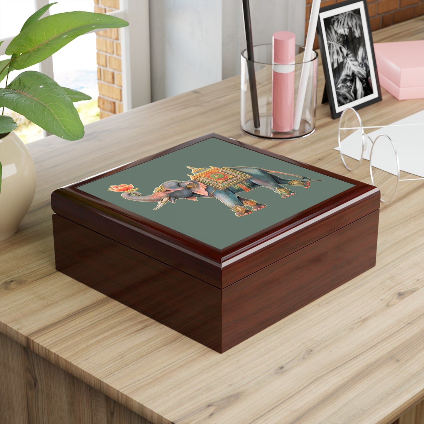 Asian Elephant Keepsake Jewelry Box