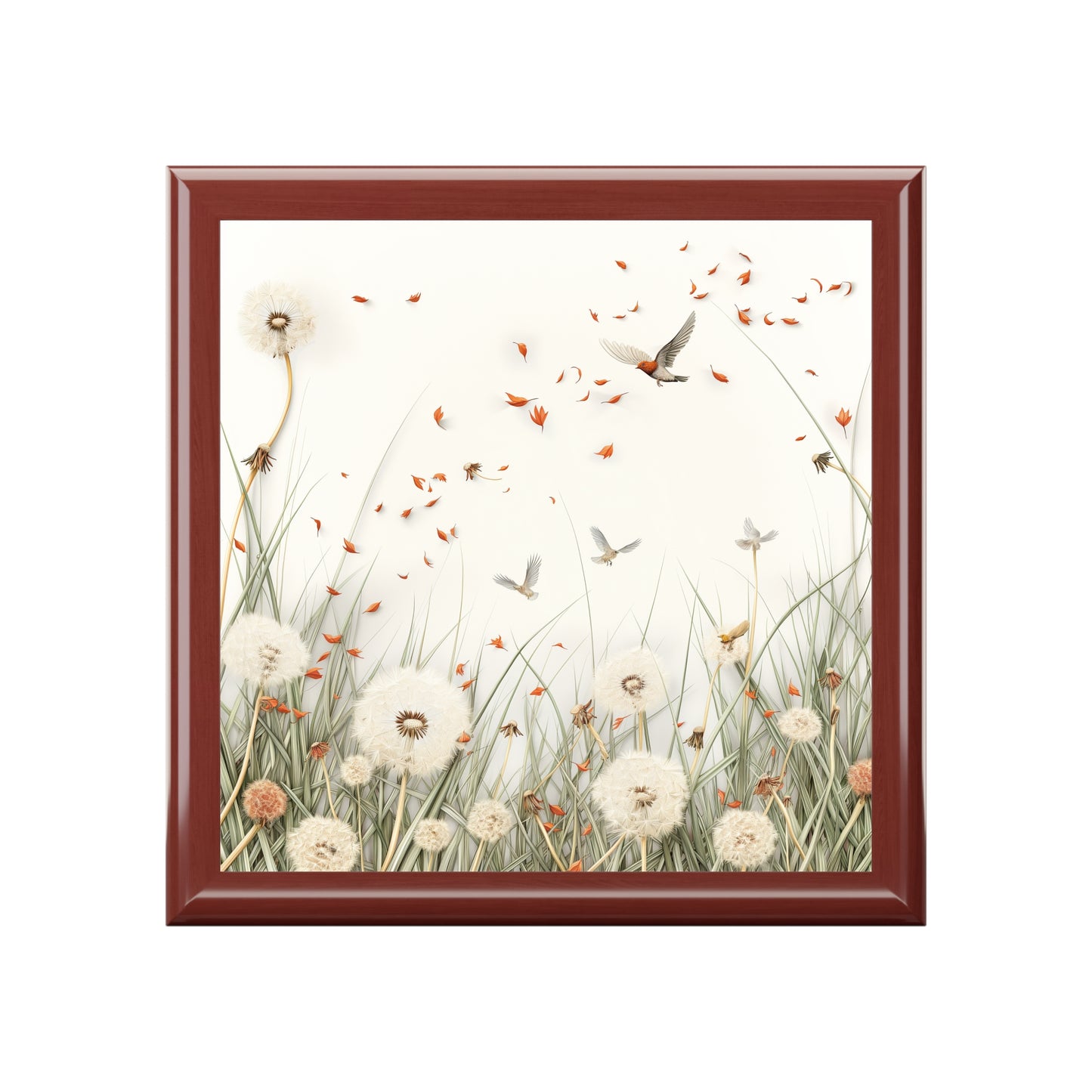 Dandelions and Birds Nature Inspired Keepsake Jewelry Box