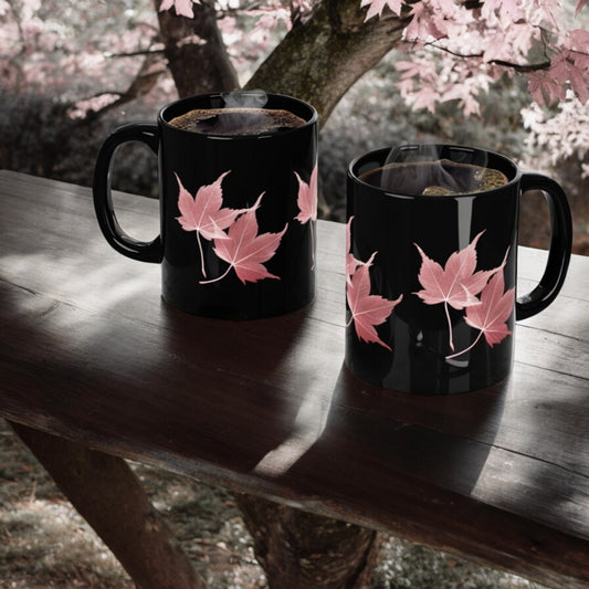 Botanical Japanese Maple Tree Leaves Black Mug