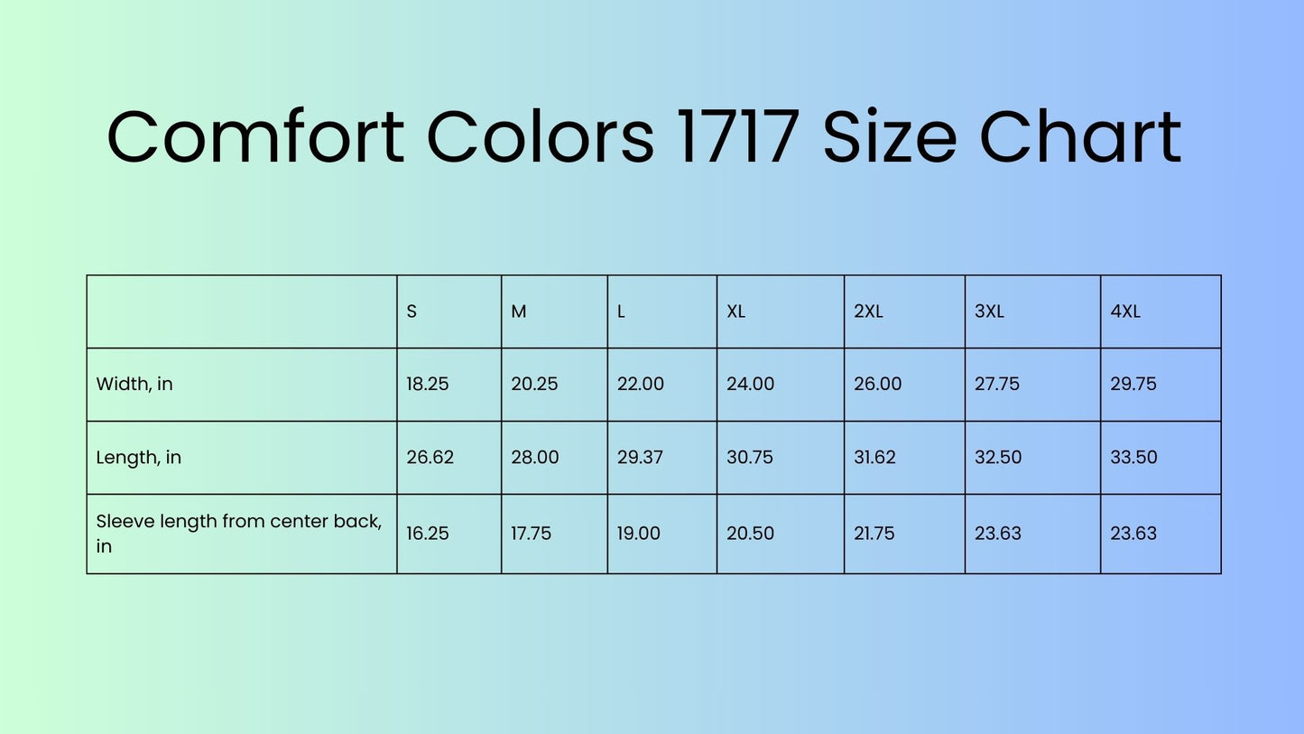 comfort colors size chart 