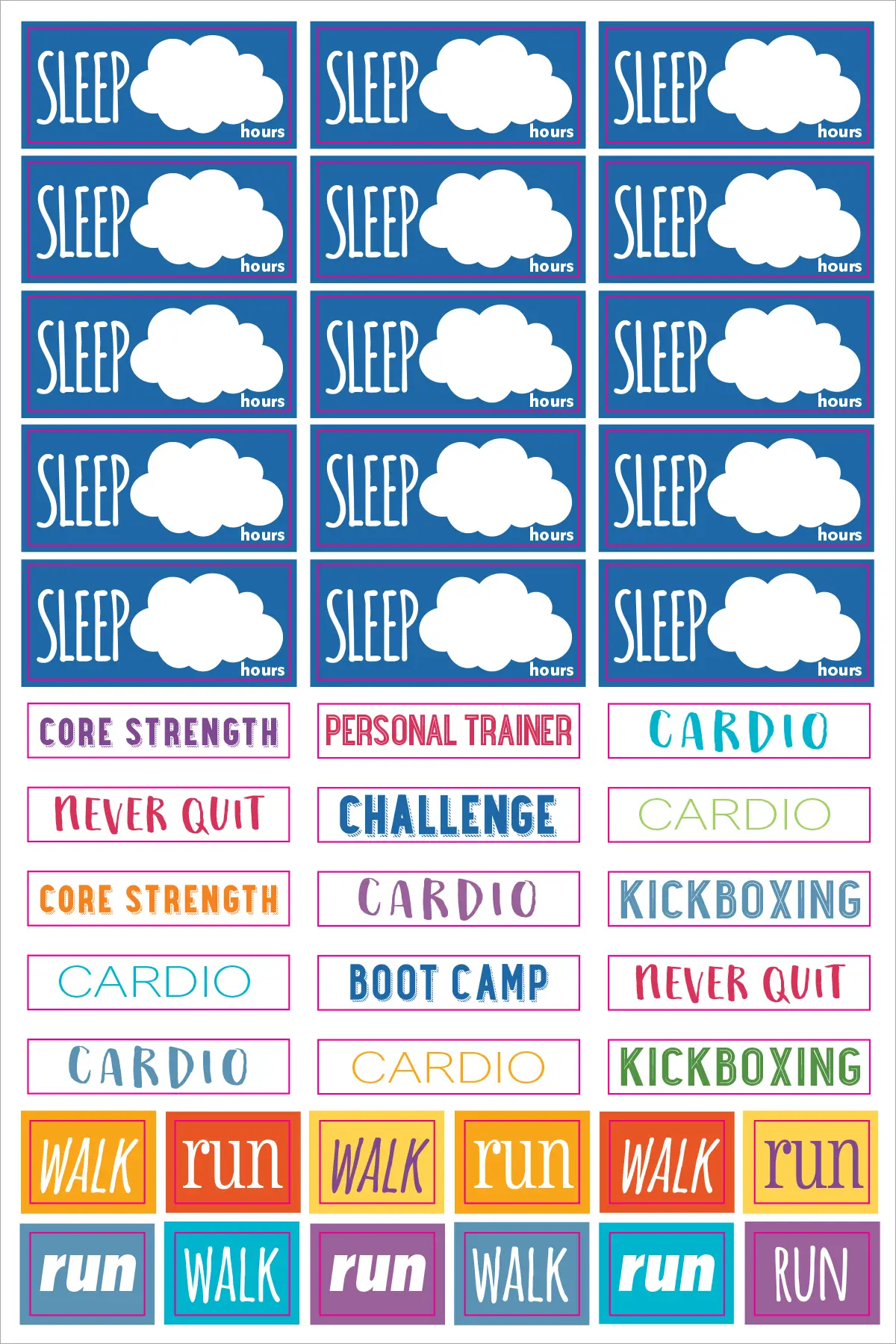 Essentials Health and Fitness Planner Stickers - Tortuna