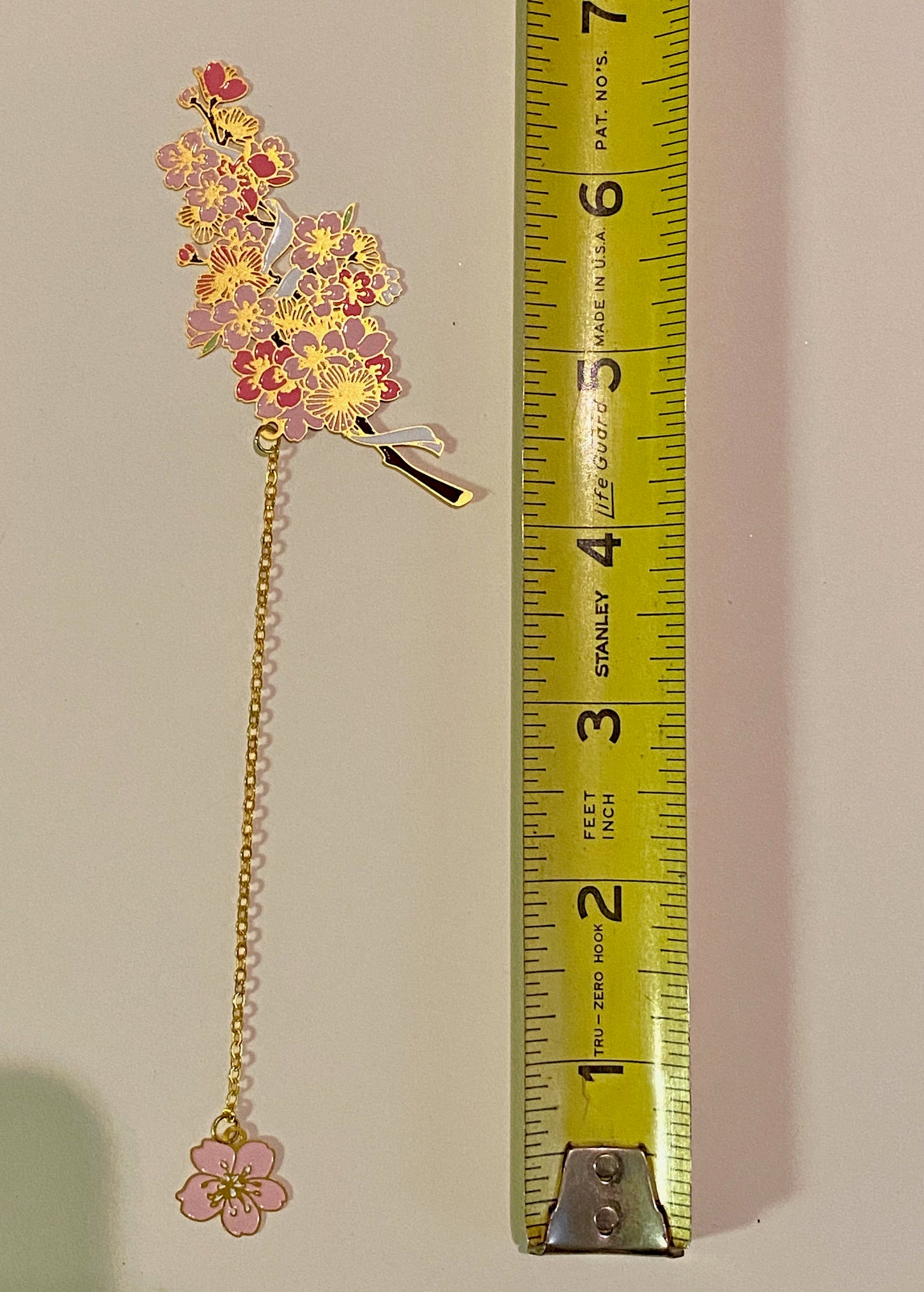 Cherry Blossom Charm Metal Bookmark - Tortuna